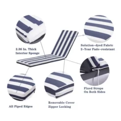 FURNIinspire Outdoor Seat Cushions 2pcs Stripe Patio Furniture Seat Cushion Replacement For Chaise Lounge, Removable Cover, Blue, 74.4"*22.05"*2.76" -Home Decor GUEST fa95f0bb aa82 47d4 a67f 94d47ec4f5bb