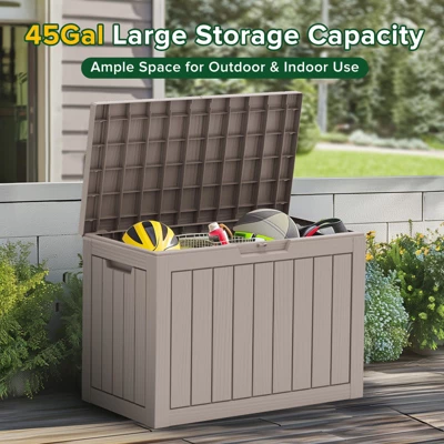 FURNIinspire Deck Boxes, Portable Storage Box With Waterproof And Weather-resistant For Furniture Cushions Garden Tools, Brown, 30.7"*17.1"*22" 2 FURNIinspire Deck Boxes, Portable Storage Box With Waterproof And Weather-resistant For Furniture Cushions Garden Tools, Brown, 30.7"*17.1"*22" - Image 2