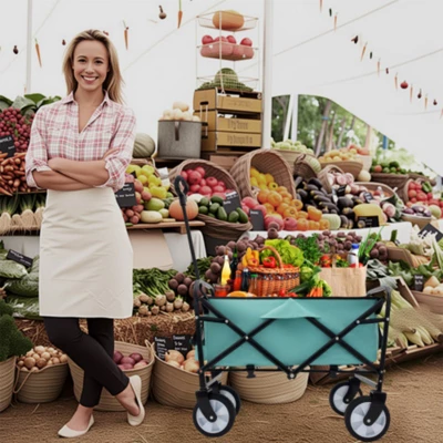 FURNIinspire Outdoor Serving Carts Fish 250L Collapsible Wagon Beach Wagon With Big Wheels For Camping, Sports, Blue, 25.98"*17.32"*37.4" 1 FURNIinspire Outdoor Serving Carts Fish 250L Collapsible Wagon Beach Wagon With Big Wheels For Camping, Sports, Blue, 25.98"*17.32"*37.4"
