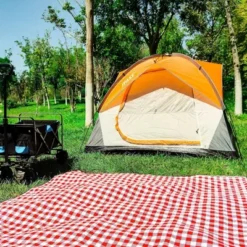 FURNIinspire Camping Tents Family Camping Tent, Outdoor Double Layers Waterproof Tent With Rainproof Top And Mesh Windows, Orange, 78.7"*78.7"*53.1"