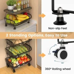 FURNIinspire Kitchen Holder Metal Baskets With Wheels Stackable Storage Organizer For Dining Room Bathroom Fruit Cart, Black, 15.99"*12.09"*6.63" -Home Decor GUEST fc50da57 5aca 4343 943f fdfb279f7e90