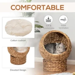 FURNIinspire Pet Crates And Houses Cat Bed With Cushions, Cat Basket Bed, High Cat House, Comfy Kitty Basket House, Brown, 16.5"*19.75"*23.5" -Home Decor GUEST fd3b0652 796f 44bc b456 325e125866f8