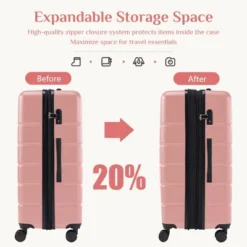 FURNIinspire Bag And Luggage Sets 20/24/28 Inch 3PCS Hard Shell Roller Suitcase Set Expandable Travel Luggage With Spinner Wheels, Pink -Home Decor GUEST fdee6f7d 5788 4114 ae0b c9508620e843