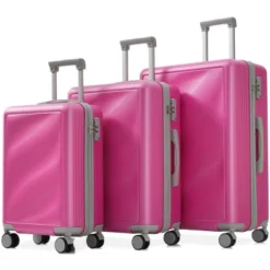 FURNIinspire Bag And Luggage Sets Travel Luggage Set Suitcase Set, 3 Piece Hard Shell Suitcases, Lightweight Suitcase, Pink, 11.4"*20.1"*29.1" -Home Decor GUEST fea0eeda ecac 4b9d 828c 544a41fa9597