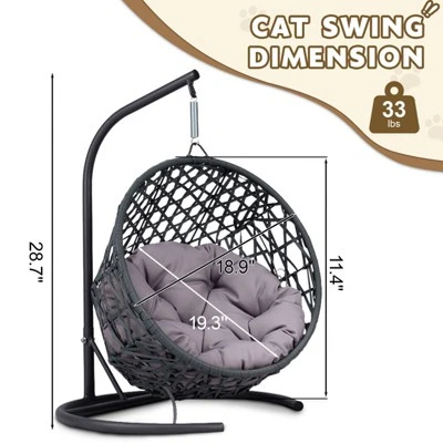FURNIinspire Pet Beds Cat Swing Bed With Stand, Cushion, Rattan Wicker Cat Egg Chair, Indoor Cooling Pet Bed Dog Bed, Gray, 19.3"*19.3"*28.7" 2 FURNIinspire Pet Beds Cat Swing Bed With Stand, Cushion, Rattan Wicker Cat Egg Chair, Indoor Cooling Pet Bed Dog Bed, Gray, 19.3"*19.3"*28.7" - Image 2