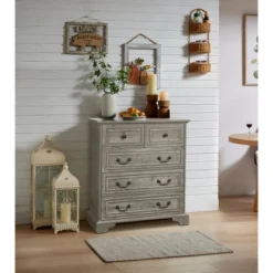 FURNIinspire Dressers 5 Drawers Dresser With Natural Texture, Storage Dressers Organizer For Bedroom, Living Room, Nursery, Gray, 31.5"*15.55"*35.43" -Home Decor GUEST ff88920f fb19 4fdd acdd 6785b4e145d9