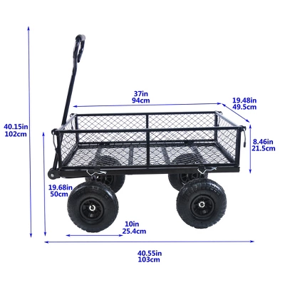 FURNIinspire Wheelbarrows And Lawn Carts Outdoor Steel Frame Wagon Cart Garden Cart, Ideal For Firewood And Yard Debris, Black, 40“*19"*40" 2 FURNIinspire Wheelbarrows And Lawn Carts Outdoor Steel Frame Wagon Cart Garden Cart, Ideal For Firewood And Yard Debris, Black, 40“*19"*40" - Image 2